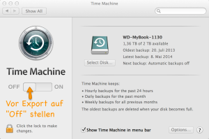 Für iMovie Export Time Machine deaktivieren